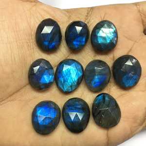 Lot de 10 pierres précieuses ovales de feu bleu coupe rose de labradorite naturelle pour la fabrication de pendentifs de bijoux - Product Image 4