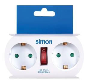 Adattatore a doppia presa frontale con interruttore bianco (Simon CL910401) - Product Image 1