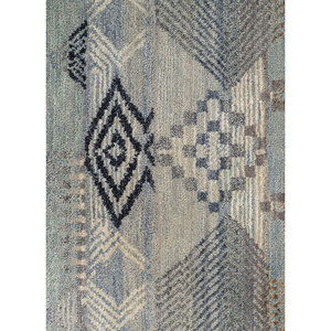 Alfombra Manchaha Lub-120 Azul, Tejida a Mano con Lana y Seda, Rectangular Grande con Patrón Geométrico para Sala de Estar, Pasillo, Modelo Puzzle - Product Image 3