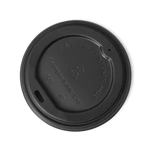 Tapas CPLA negras biodegradables de 90 mm Ø con orificio para beber, a prueba de fugas, aptas para alimentos - 1000 unidades/caja - Product Image 2
