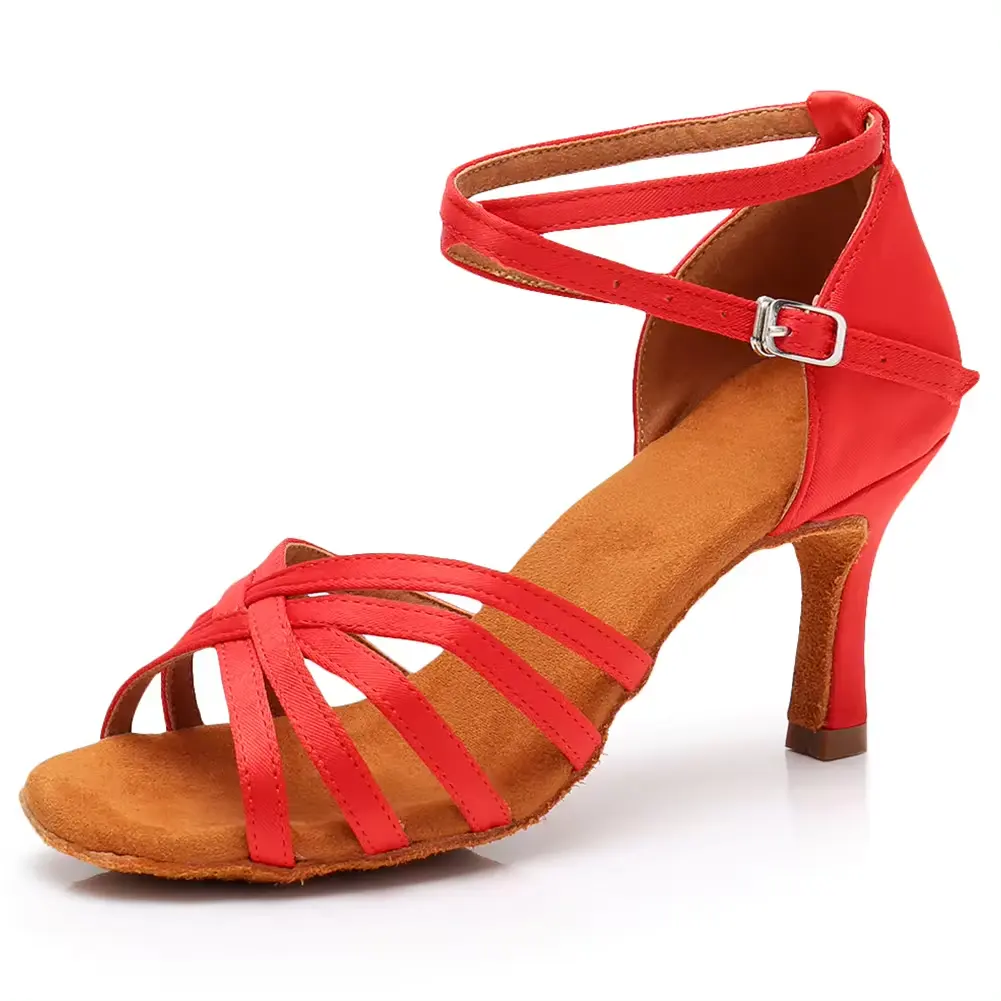 Красная Женская латинская Обувь атласная ткань премиум качества, самая продаваемая модель, мягкая и гибкая индивидуальная упаковка и логотип