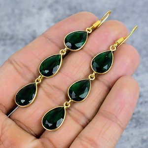 ต่างหูพลอยสามเม็ดชุบโครเมียม925ต่างหูเงินสเตอร์ลิงต่างหูรูปลูกแพร์ทำด้วยมือ - Product Image 3