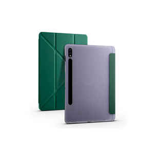 Étui de protection Netzy pour Samsung Galaxy Tab S7 Plus T970 Vert Foncé Style Affaires en PU avec support pliable à trois volets et emplacement pour stylet - Product Image 1
