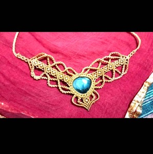 Golden Thread Labradorite Macrame <b>Necklace</b> Oval Gemstone Boho Rope Adjustable Handmade <b>Statement</b> Jewelry - Product Image 3