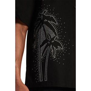 High Quality Winter Woven Oversized V Neck Rhinestone Palm Shirt Set 100% Cotton Button up Black <b>Men's</b> Shirt <b>Shorts</b> Set - Product Image 2