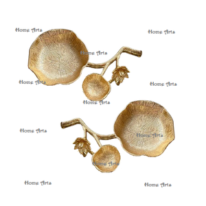 Juego de cuencos de latón con diseño de 2 hojas para servir comida, cuenco de tamaño personalizado de calidad de lujo para uso en hoteles y restaurantes - Product Image 1