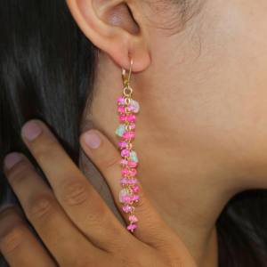 Boucles d'oreilles pendantes en argent sterling 925 avec opales naturelles multicolores, bijoux de pierres de naissance pour femmes, cadeaux de mariage et de fête pour la fête des Mères - Product Image 2