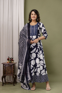 Elegant Floral Printed Long Ethnic Kurta with Dupatta Set for Weddings Parties Festivals Traditional Events Stylish Ethnic Wear - Product Image 2