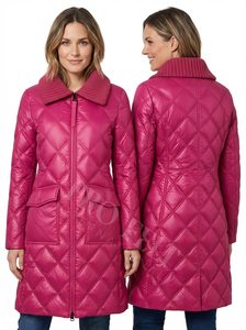 Veste d'hiver longue matelassée de qualité supérieure pour femmes, légère, col côtelé doux, manteau rembourré, fermeture éclair sur le devant, manteaux chauds en duvet - Product Image 3