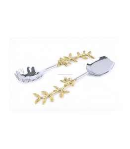 Ensemble de serveurs à salade en métal de qualité supérieure avec motif de fleurs et de feuilles pour restaurant, mariage ou fête - Product Image 3