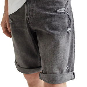 Shorts en jean pour homme, style populaire, 100% coton, couleur unie, style streetwear, légers, délavés foncés, coupe ample, pour l'été, usage décontracté - Product Image 1