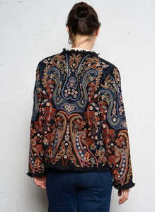 Chaqueta de Cuello Redondo con Bordado Paisley de Cachemira, 100% Algodón, Transpirable, Ecológica, Antiarrugas, para Primavera, Otoño e Invierno - Product Image 2