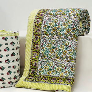 Handblock printed single dohar New Arrival Handmade Hand Block Handblock Printed <b>Vintage</b> Hand Block Printed Cotton Kantha <b>Quilt</b> - Product Image 1