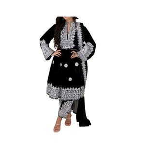 Vestido Afgano en Color Negro, Ropa Afgana Hecha a Mano con Bordado Charma en Color Blanco, Bordado en el Vestido 2023 - Product Image 1