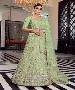 Tenue de mariage tendance multicolore en tissu taffetas de coton brodé, design moderne, vêtement ethnique, Lehenga Choli Dupatta indien - Product Image 2