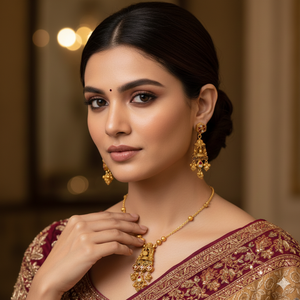 Conjunto de Collar Jhumka de Oro de 22K, Joyería Fina Tradicional de Templo Antiguo - Product Image 1