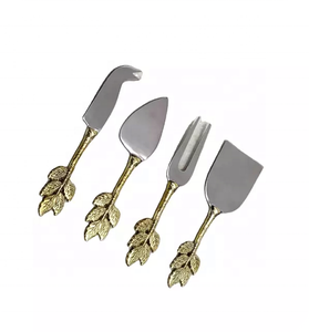Juego de cuchillos para queso de acero inoxidable de tendencia con diseño de hoja dorada, mango de latón, juego de herramientas para queso, accesorios de cocina - Product Image 1