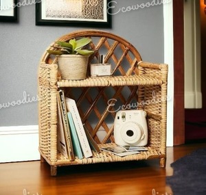Handmade Eco-Friendly Bamboo Rattan Wicker Book <b>Shelf</b> 2 Tier Book Case Rack <b>for</b> Living Room Furniture - Product Image 2