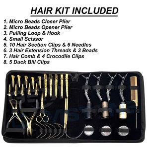 Professional Durable Reusable Gold Stainless Steel Hair Extension Micro Bead <b>Tool</b> Kit Closer Opener Pliers <b>Thread</b> Needles Clips - Product Image 2