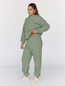 Conjunto Deportivo de Invierno para Mujer, Talla Grande, Color Sólido, 100% Algodón, Sudadera con Capucha y Pantalones Jogger de Dos Piezas - Product Image 2