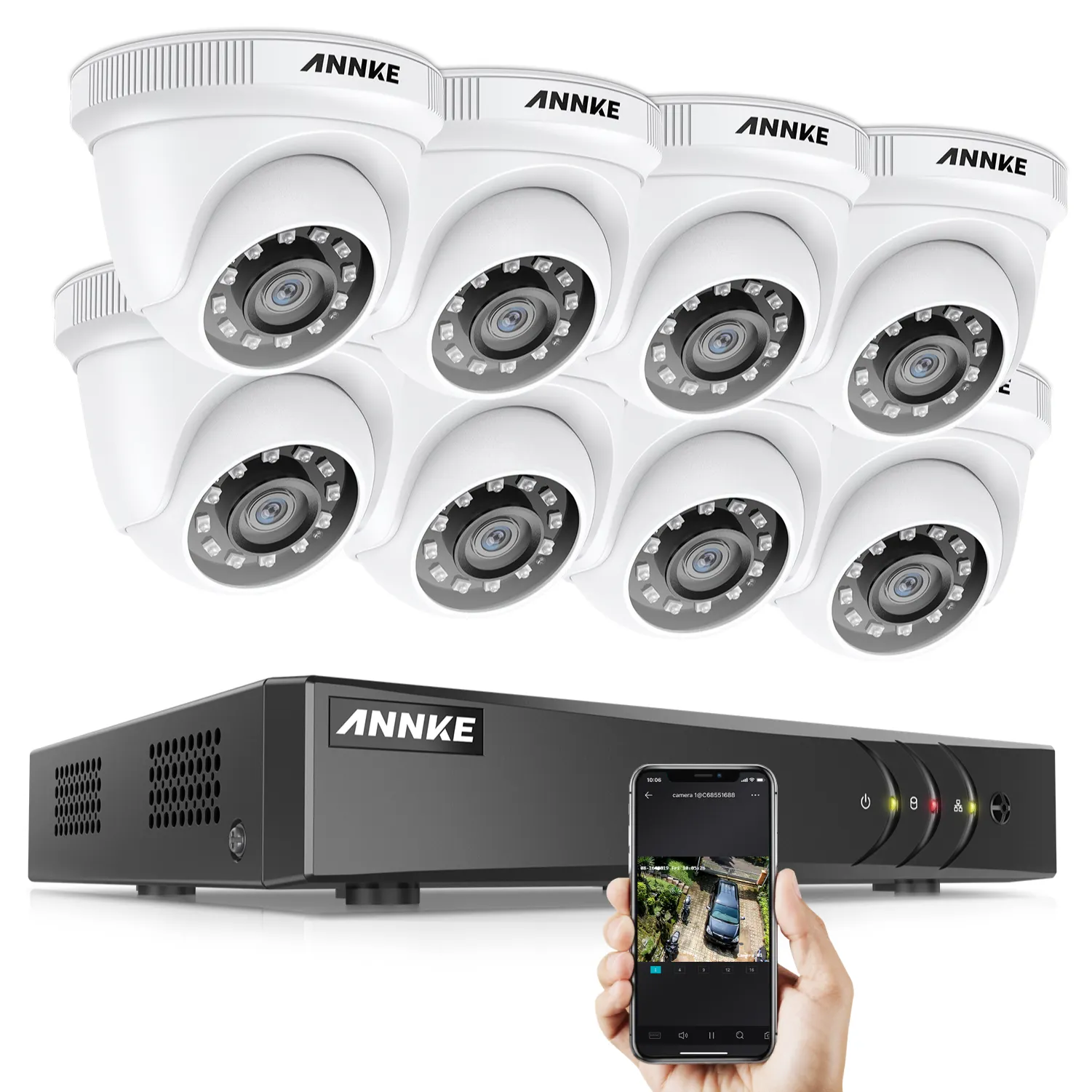 ANNKE 8-चैनल 5 H.265+, AI ह्यूमन और व्हीकल डिटेक्शन (DVR) सीसीटीवी कैमरा सिस्टम 2 मेगापिक्सल TVI IR IP66 बुर्ज कैमरा के साथ
