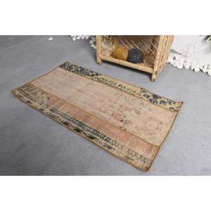 Alfombra de 1.7x3.2 pies, Alfombra Turca Vintage, Alfombra de Lana con Borde Beige - Product Image 3