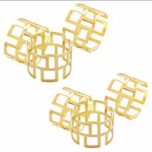 Servilletero de Metal dorado, soporte de anillo, diseño cuadrado geométrico hueco, Decoración de mesa para boda, fiesta, Hotel, banquete, comedor - Product Image 3