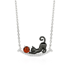 Collar Jeulia con Colgante de Corazón de Gato Negro con Piedra de Nacimiento Personalizada, Chapado en Oro, Acero Inoxidable - Product Image 5