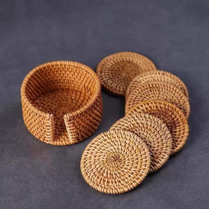 ชุดที่รองจานทรงกลมหวาย6ชิ้นผ้าทอสำหรับตกแต่งถ้วย - Product Image 4