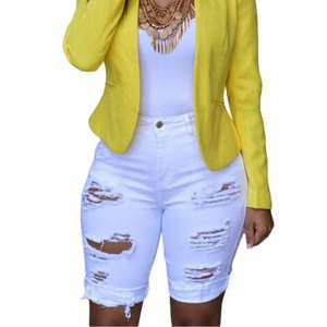 กางเกงยีนส์ขาสั้นเอวสูงทรงวินเทจ ขาดๆ แต่งลายปัก ประดับคริสตัล พู่ห้อย ไซส์ใหญ่ ทรงสกินนี่ ตรง สีต่างๆ - Product Image 3