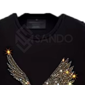 เสื้อยืดประดับพลอยเทียมสำหรับผู้ชายเสื้อยืดสตรีทแวร์สีพื้นขนาดผู้ใหญ่ - Product Image 5