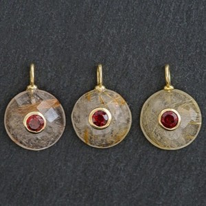 Colgante Redondo de Rutilo Dorado Natural, Hecho a Mano, Plata de Ley 925, Incrustaciones de Piedras Preciosas, Chapado en Oro, Joyería Fina de Moda - Product Image 4