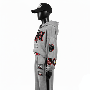 Haute qualité 330 GSM brossé polaire femmes survêtement gris noir panneau avec personnalisé brodé Applique Logo survêtements grande taille - Product Image 3