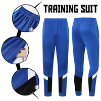 Ensemble de survêtement pour homme en polyester bleu, noir et blanc à chevrons, veste zippée et pantalon, tenue de sport athlétique, vêtements d'entraînement, fabricant
