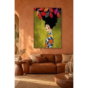 Fida, femme avec un collier sous des feuilles d'automne, impression sur toile - Product Image 1