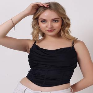 Hot Sale Custom <b>Womens</b> Cowl Neck <b>Corset</b> Top back ribbon design Strap New Arrival Ribbon & Button Design Breathable Sexy Top - Product Image 2