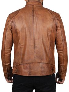 Leather Jackets New 2024 Custom Made Fashionable <b>Tan</b> <b>Brown</b> Goatskin Leather Bomber Jacket Genuine Sheep Leather jacket for men - Product Image 6
