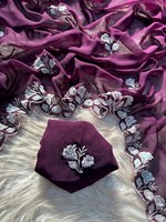 Nouvelle Arrivée : Sari en Soie à Broderie Georgette, Confort Estival pour le Quotidien et le Bureau, Nouveau Design, Prix Bas, Longueur Ras du Sol, Coupe Classique