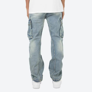 กางเกงคาร์โก้สำหรับผู้ชายกางเกงยีนส์ขาตรงวินเทจทรงหลวมสไตล์ฮิปฮอปแฟชั่นพิมพ์ลายเอวกลางกระเป๋าตกแต่ง - Product Image 6