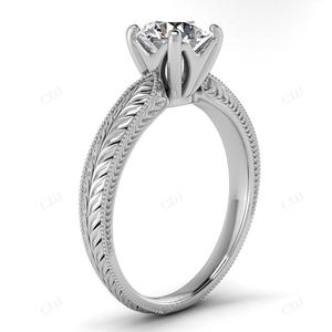 Anillo de moissanita de Plata de Ley 925, joyería de compromiso de Milgrain Vintage de corte redondo de oro blanco único, venta al por mayor - Product Image 6