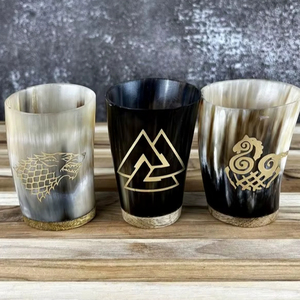 Nueva Venta caliente buey búfalo pulido vikingo Medieval portátil beber cuerno con soportes de hierro recuerdo cuernos naturales Med cerveza - Product Image 1