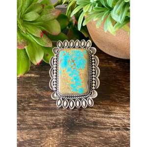 Alex Sanchez Royston Turquoise <b>Sterling</b> <b>Silver</b> <b>Ring</b> Size 7.5 Geometric Bezel <b>Set</b> - Product Image 1