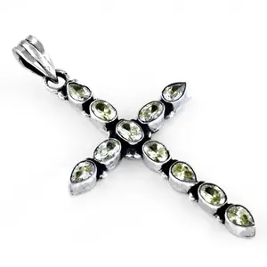 "Handmade Rose Gold Rhodium-Plated 925 Silver Peridot <b>Cross</b> <b>Charm</b> Pendant" - Product Image 1