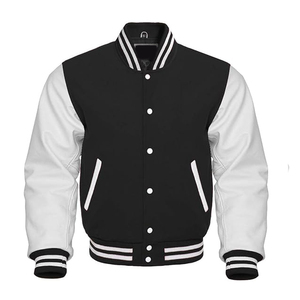 Veste de baseball, veste universitaire, fabricants de vêtements, vente en gros personnalisée, veste en cuir à manches en PU imperméable et coupe-vent pour hommes - Product Image 1