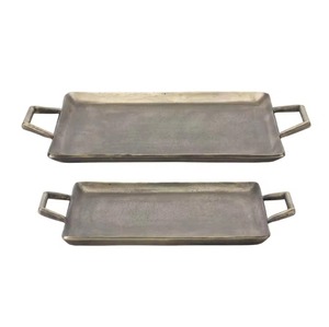 High Quality Handcrafted Aluminium Industrial Rectangle Serving <b>Tray</b> Gold Decorative Hammered Design Diwali Customized Food - Product Image 3