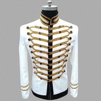 Veste de hussard légère pour hommes tunique uniforme batteur Blazer blanc noir vestes Rock Marching Bands broderie dorée