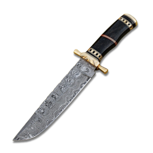 Cuchillo Bowie de caza de acero de Damasco hecho a mano personalizado con mango de cuerno OEM compatible con Funda de cuero de grado DIY de Knives Maker - Product Image 1