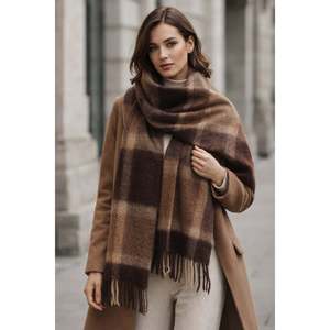 Women's Coffee Plaid Pattern <b>Scarf</b>-Shawl SAL1304 - sal1304-<b>Brown</b> - Product Image 5