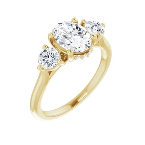 Bague de fiançailles ovale élégante en or massif 14 carats avec diamants de laboratoire F-VS2, sertie en trilogie, idéale pour le quotidien et comme cadeau - Product Image 3