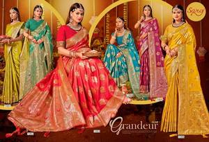 Saree en soie satinée de qualité supérieure pour les mariages et les fêtes Vêtements indiens et pakistanais Catalogue complet disponible au prix de gros - Product Image 2